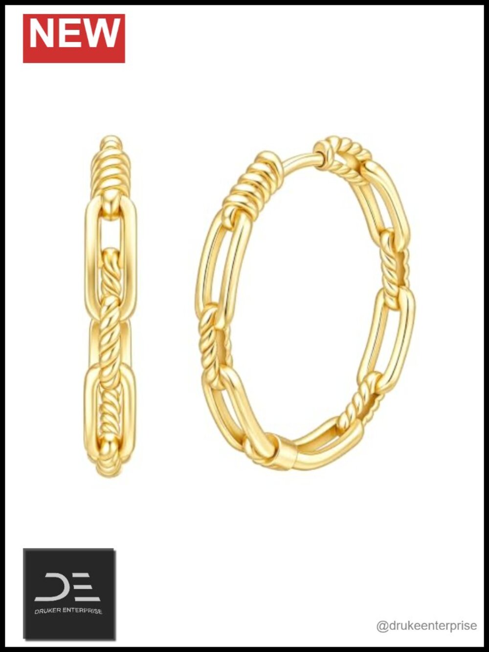 14K Gold Plated Chunky Hoop Earrings for Women, Lightweight Chain Link Design,